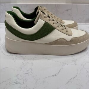 Vince Warren Court White and Green Sneakers